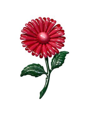 Vintage Enamel Daisy Flower Brooch Pin Shade of Pink Green Leaves Retro Floral